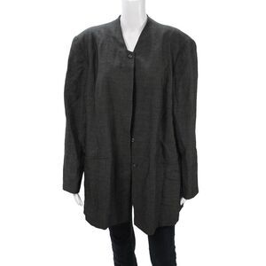 Tamotsu Women Dark Gray Classic Button Blazer V Neck Long Sleeve Size 20W